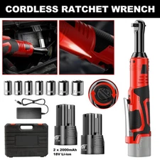18V 3/8" Electric Cordless Ratchet Wrench Set 40 ft-lbs with 7 Socket 2 Battery