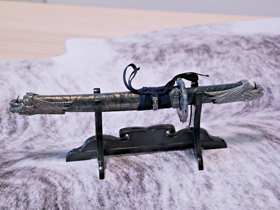 13  Mini Katana Samurai Sword With Table Stand Dragon Blue Stainless Blade Tanto
