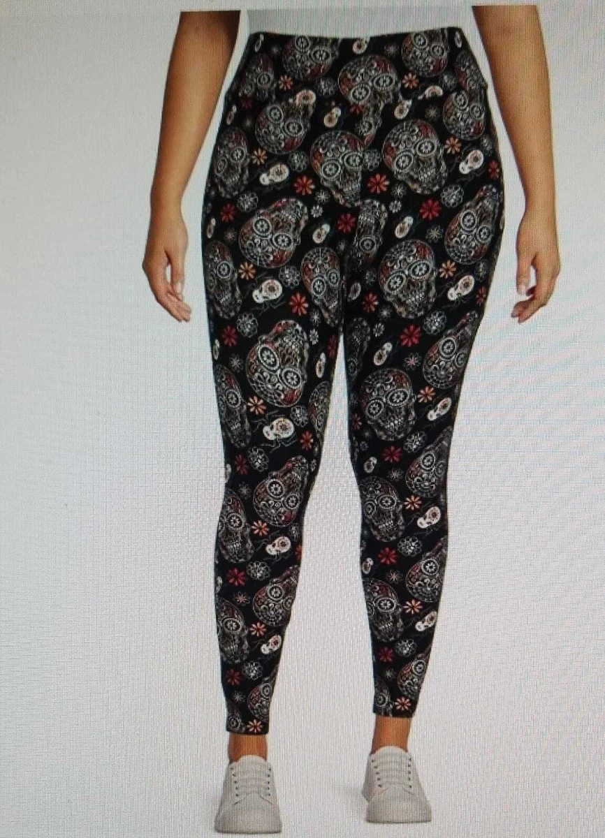 Terra & Sky Women's Plus Size Printed Leggings, Skeleton Black, Size 5X