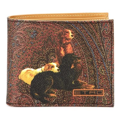Etro Milano Italy Dog Themed Wallet Arnica Bifold Made in Italy Brown