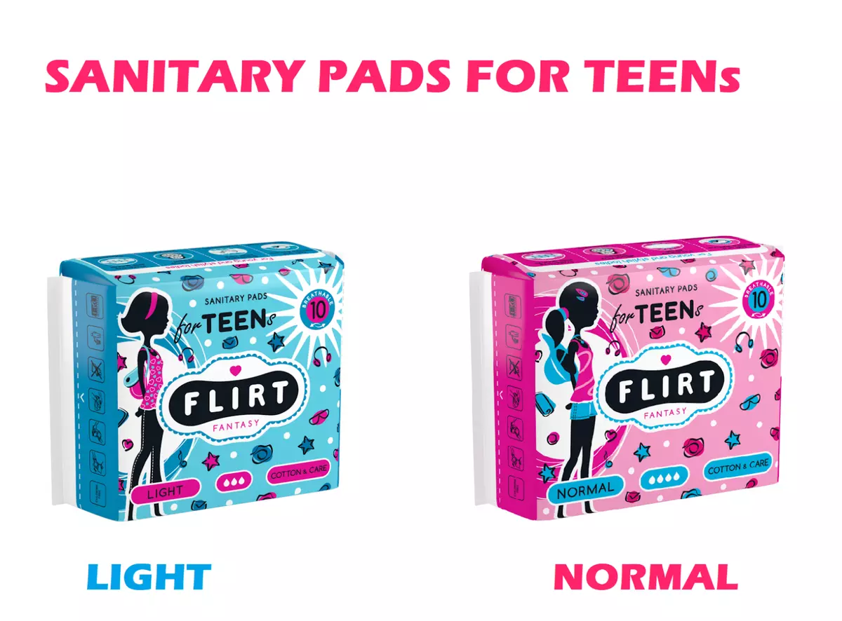 TEEN Girls Panty Liners 10 Sanitary Pads, Cotton and Care, Select