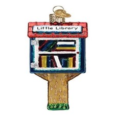 Old World Christmas Little Library Ornament Hand Painted Glass 4.5"
