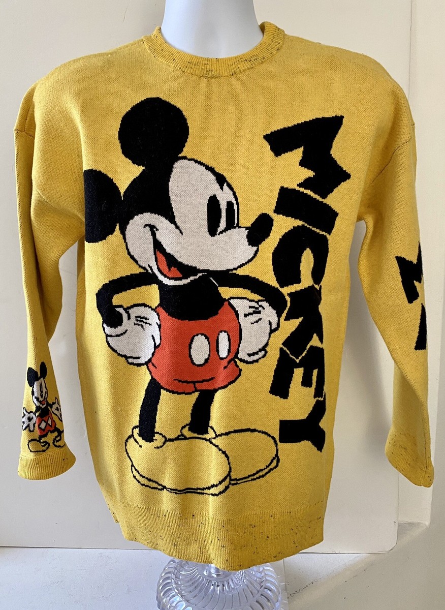 Disney Mickey Mouse Pullover Knit Sweater Yellow With Black Disney Mickey Mouse Pullover Knit Sweater Yellow With Black