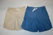 Girls Bermuda 2 LOT SHORTS Woven Casual BEIGE BLUE Elast Waist L PLUS 10-12