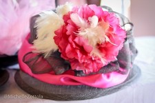 Kentucky Derby Hat Hot Pink Floral Grey Gray Silk Sinamay Del Mar Royal Ascot