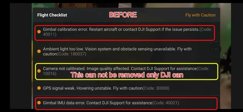 DJI mini 1, mini 2, mini se,mini 3pro air2, air2s ERRORS 40011 and 40021 removal