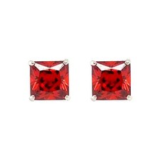 14K Solid White Gold Square Princess Cut CZ Birthstone Stud Earrings All Size