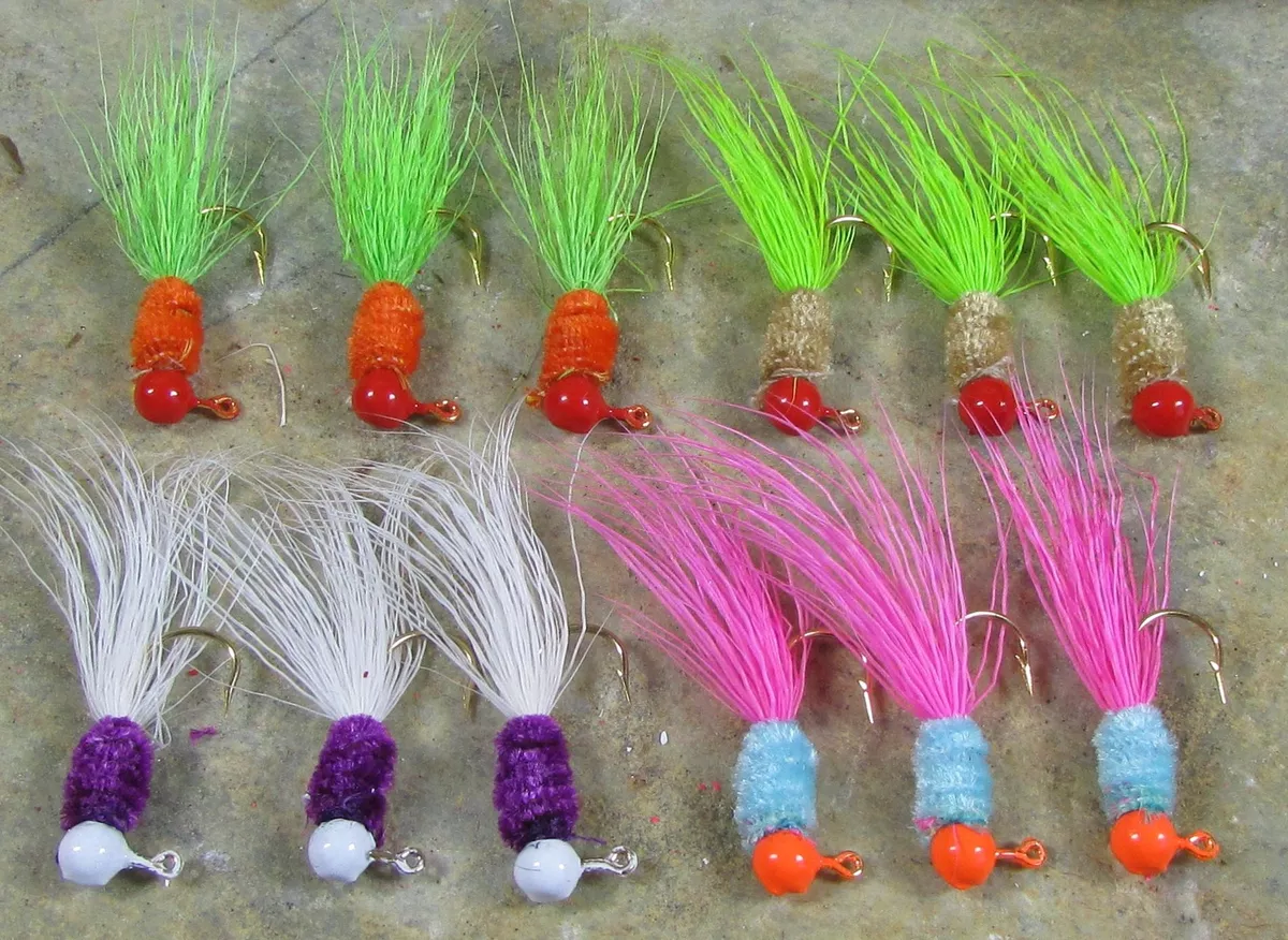 12 Grandpa's Crappie Jig 1/32oz Mustad Hook #6 Deer Belly Hair Tail  PAPERMOUTHS!
