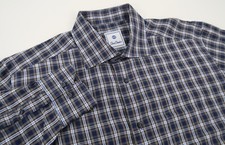 David Donahue Men's Large Blue Plaid Button Front Long Sleeve Dress Shirt