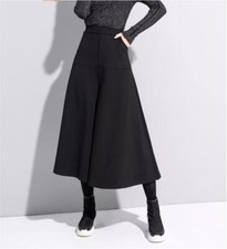 Women Black Designer Chic Street Wide Leg Trousers Pants Culotte Japanese