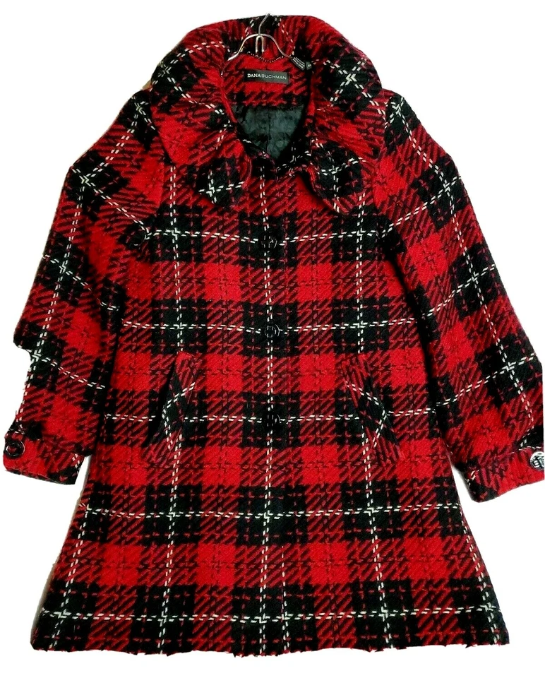 Dana Buchman Women Size S Small Long Red / Black / White  Wool Coat  - Image 3 of 4