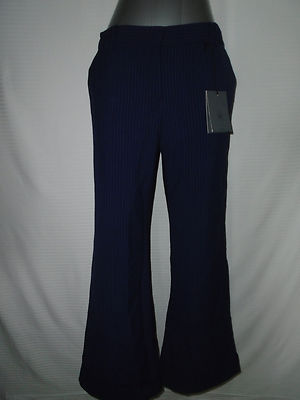 Bitten Sarah Jessica Parker Mercer Blue Pin Striped Flared Cuff Trousers Size 12