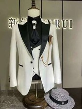 White Men Suit 3 Piece Slim Fit Prom Party Peak Lapel Groom Tuxedo Wedding Suits