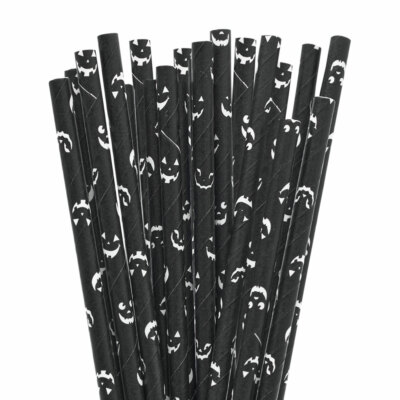 Black Jack-O'-Lantern Print Cake Pop Sticks | Printed Paper Party Straws