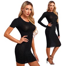 Womens Bodycon Mini Dress Semi-Sheer Hip Wrap Wear One-Step Sexy Clubwear Bar