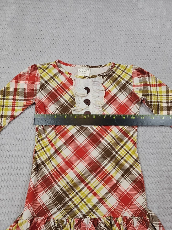 Persnickety Shirt Dress Girls Size 4 Ruffled Bottom Faux Button Front Plaid - Image 3 of 4