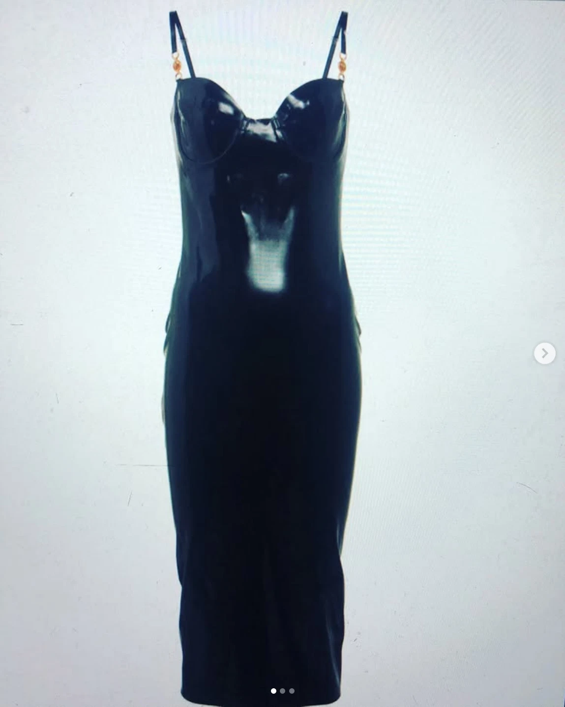 VERSACE Black Latex Zipped Dress with Medusa G Logo on Straps size 40 ITA