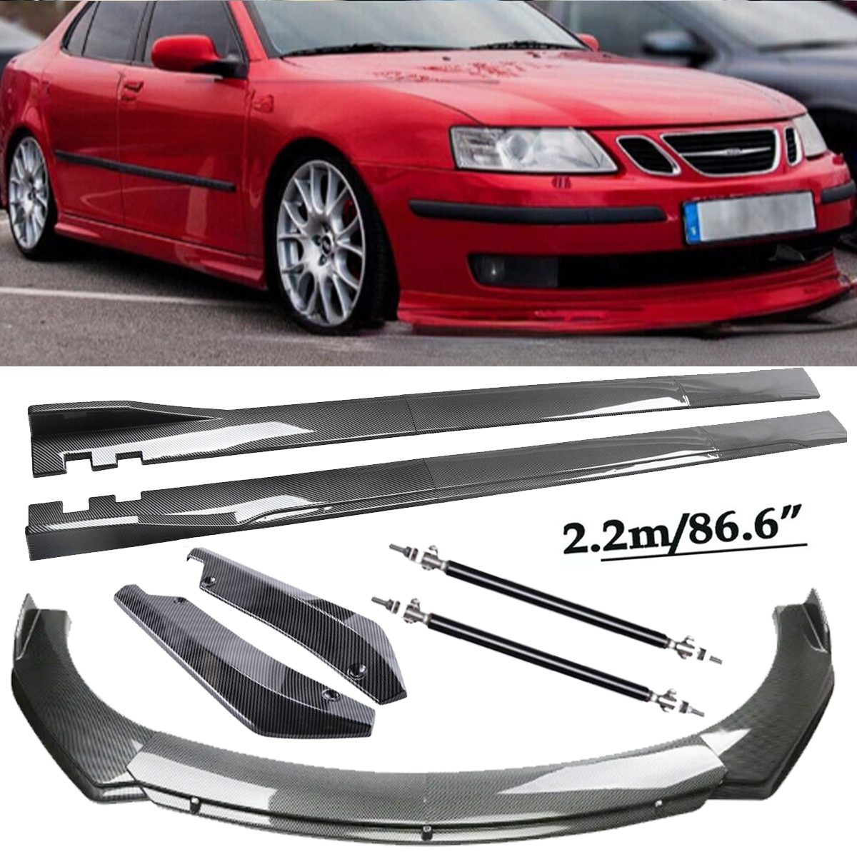 For Saab 9-3 9-5 Carbon Fiber Front Bumper Lip Spoiler & Side