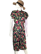 vtg 80s Betsy's cottage core secretary dress floral USA made sz 9 floral green