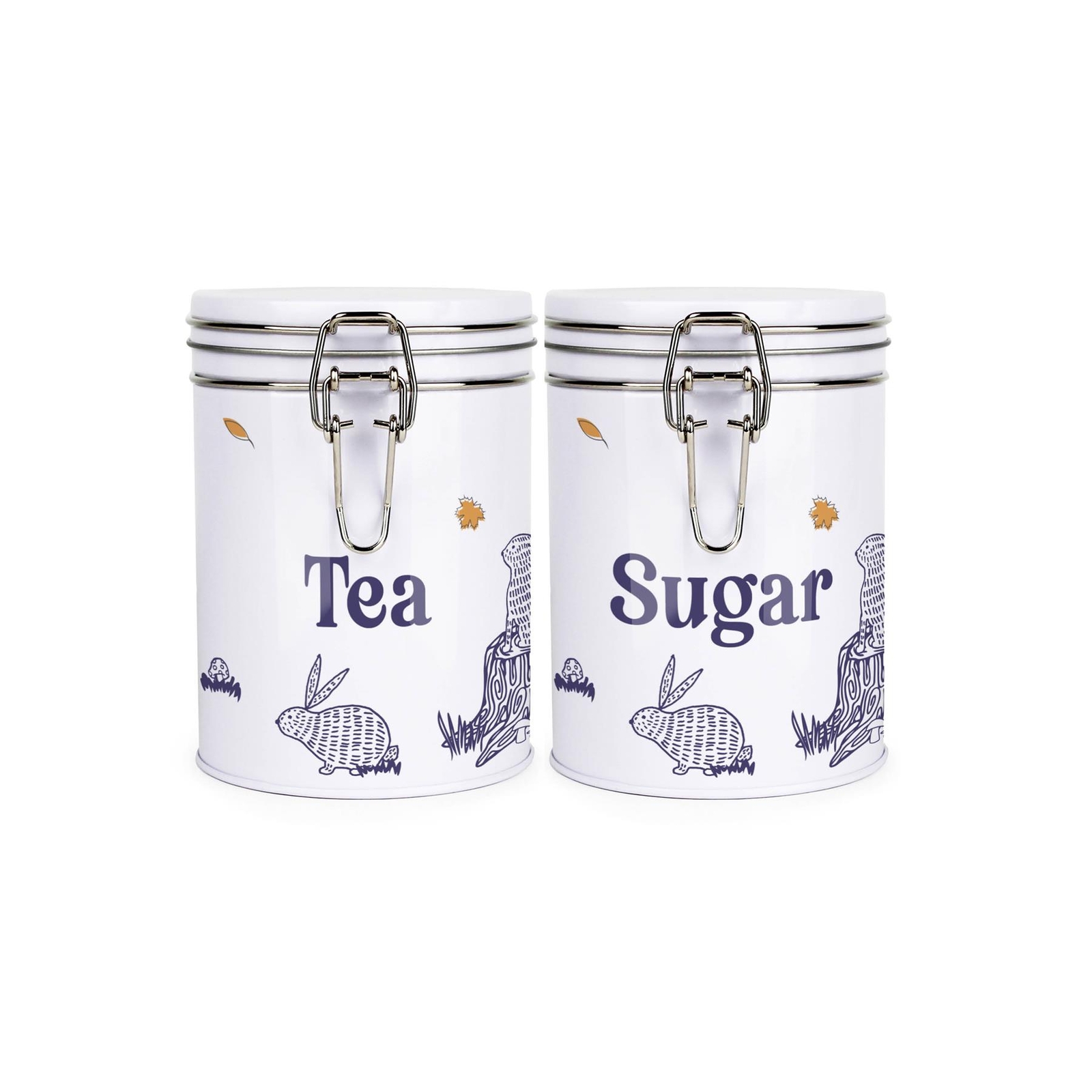 Purely Home Woodland Rabbits Drinks Canisters Set - Tea & Sugar Storage Tins