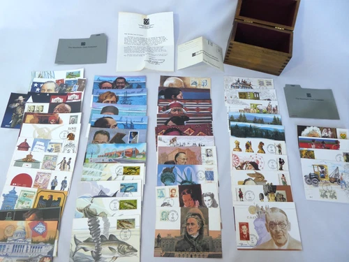 US Postal Serv First Day Maximum Card Collection 1986 & 1987 Wood Box Stamps