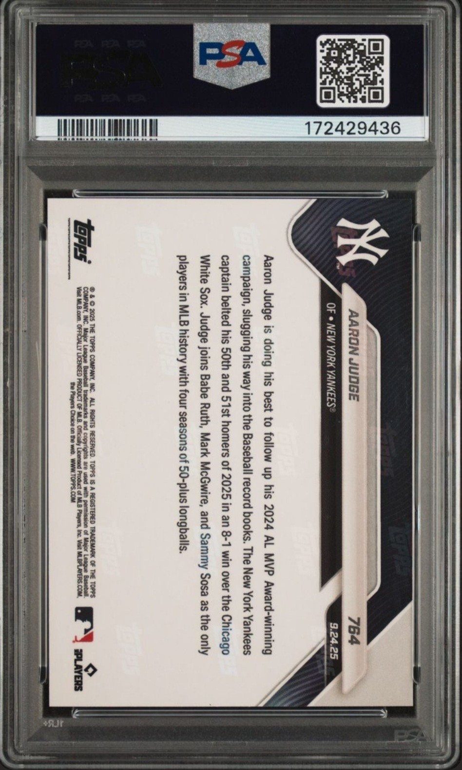 2025 TOPPS NOW #764 AARON JUDGE GOLD FOIL /50 PSA 10 POP 1 🔥🔥 view 2