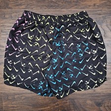 Nike Swim Trunks Men Large Black Multi Swoosh 7" Inseam Mesh Lined Pockets Beach