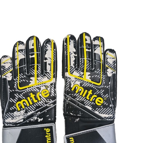 Mitre Pro Attack Goalkeeper Gloves Size 8 Black/White/Yellow/Gray Wrist Strap