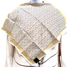 New Trendy Celine Paris Mini Scarf 20"Cotton/Silk Beige Gold  logo print 58