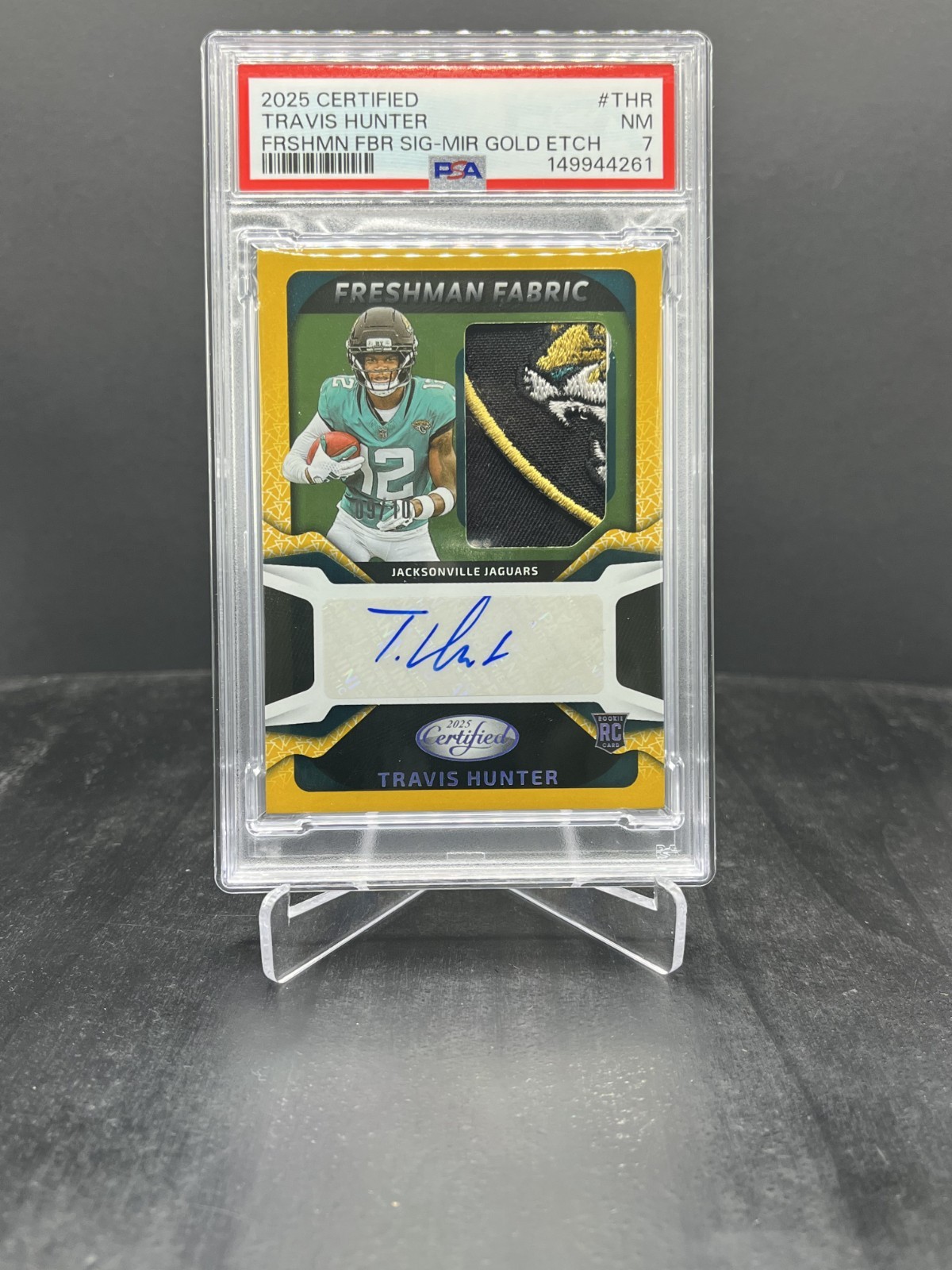 Travis Hunter Panini Certified Freshman Fabric Signatures #THR Gold Mirror Etch
