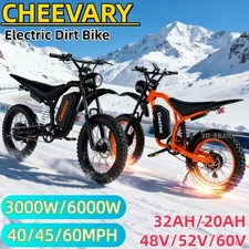 Electric Dirt Bike 6000W Electric Motorcycle 60V 32AH E-MoutainBike Ebike 45MPH