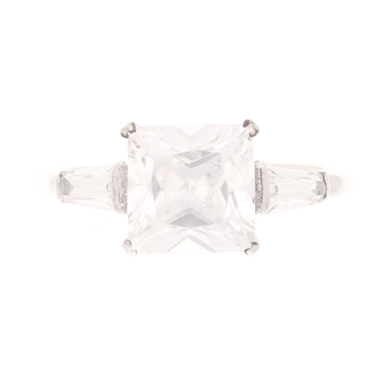 9Ct White Gold Simulated Diamond Solitaire w/ Accents Ring (Size Q) 7.5x8mm Head