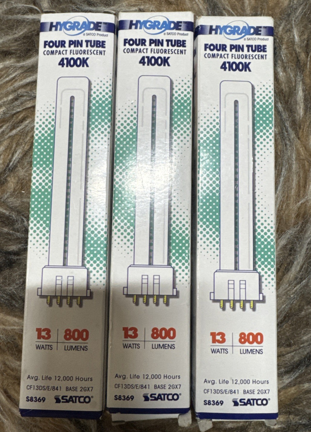 3 PACK Satco S8369 4100K 13-Watt 2G7 Base T4 Twin 4-Pin Tube