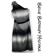Badgley Mischka Belle Polka Dot Black and White One Shoulder Shift Dress Sz 8