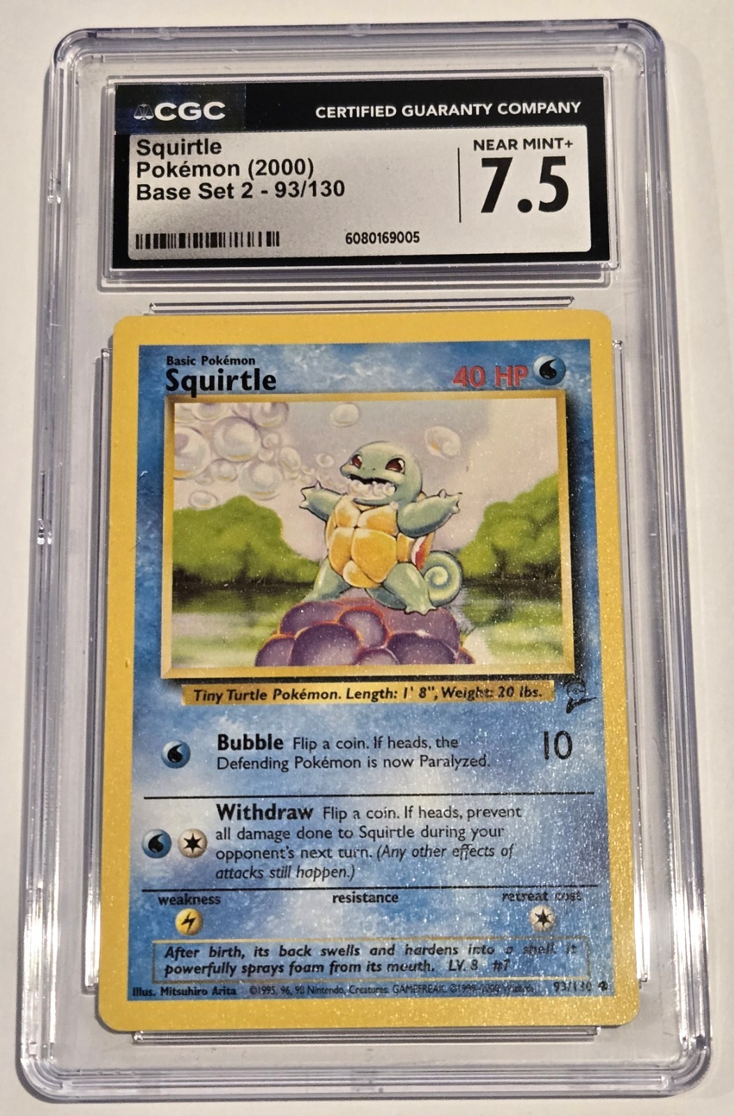 Squirtle Pokemon 93/130  ( Base Set 2) – CGC 7.5  NM/Mint+