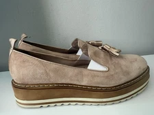 Michele Lopriore Cassidy Suede Loafers Shoes Womens 38.5 Gold Pewter Leather