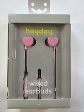 Heyday Wired Earbuds Pink Heart 3.5mm In-Ear Mic Comfort Fit Kids Travel School