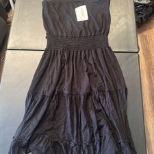 black Guess smocked tier maxi dress with tie straps and embroidered hem detail