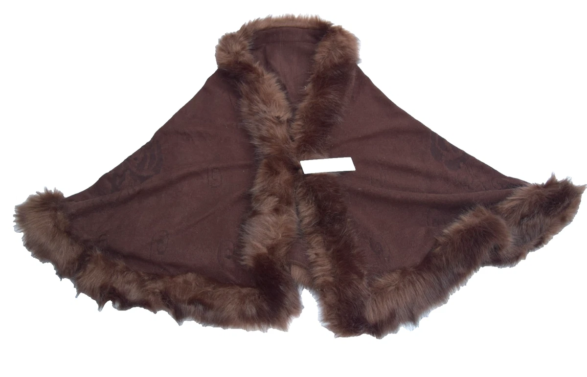 Faux Fur Outer Shell Brown Poncho Coats, Jackets & Vests for Women  display picture 1