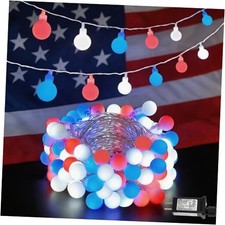 Globe String Lights, 33ft 100LED 4th of July Globe Light Red White and Blue