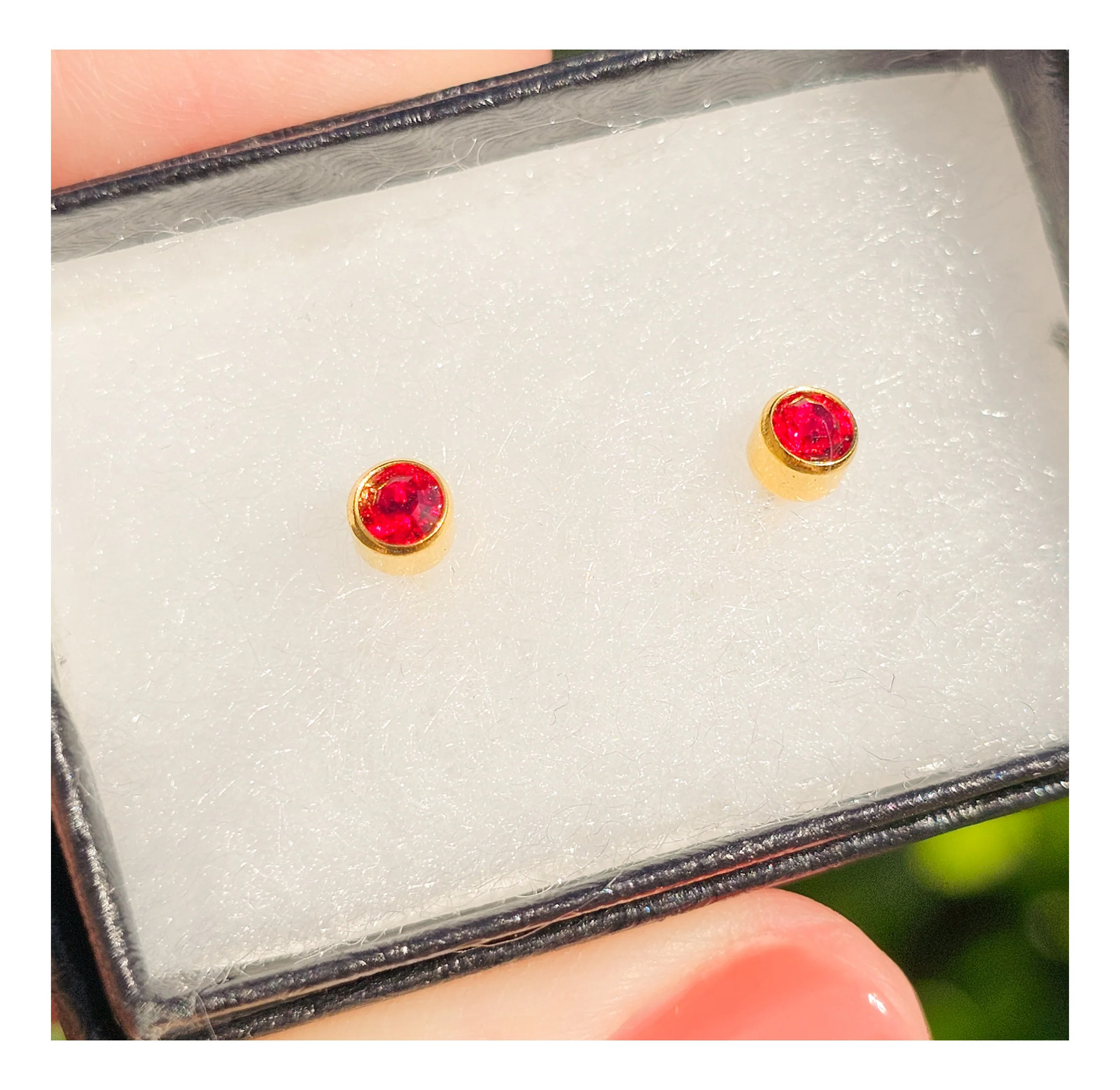 9ct Yellow Gold Ruby Red Bezel Stud Earrings - image 18