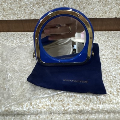 Vintage Max Factor Compact Mirror Blue Velvet Pouch