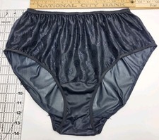 Vtg Black Bikini Cut Satin With Lace Overlay In Front. Sz 10 01044