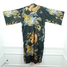 Japanese Men  s Kimono 60  Large Standard Tiger Dragon Black Cotton Yukata Robe
