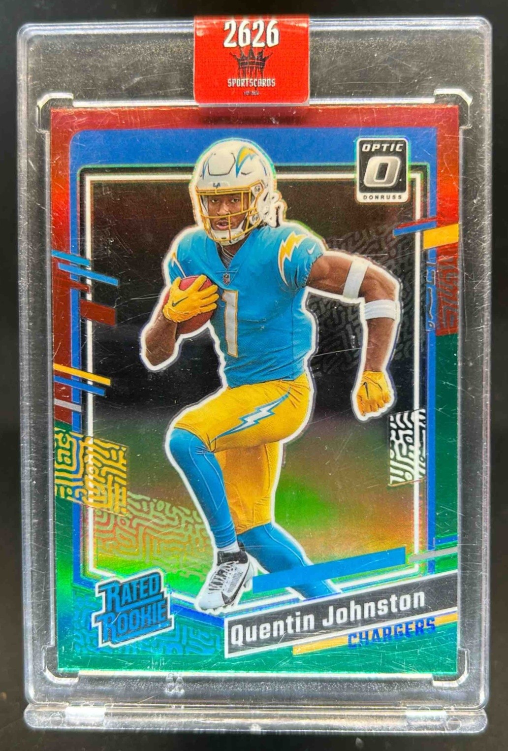 2023 Donruss Quentin Johnston Optic Rated Rookie Preview Red & Green Prizm #353
