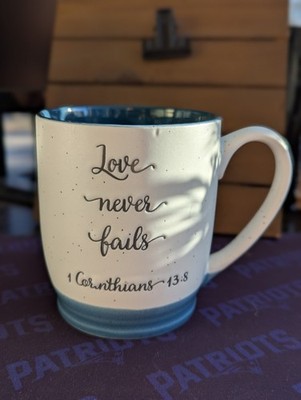Belle Maison Love Never Fails I Cor. 13:8 Religious Ceramic Coffee Tea Mug Clean