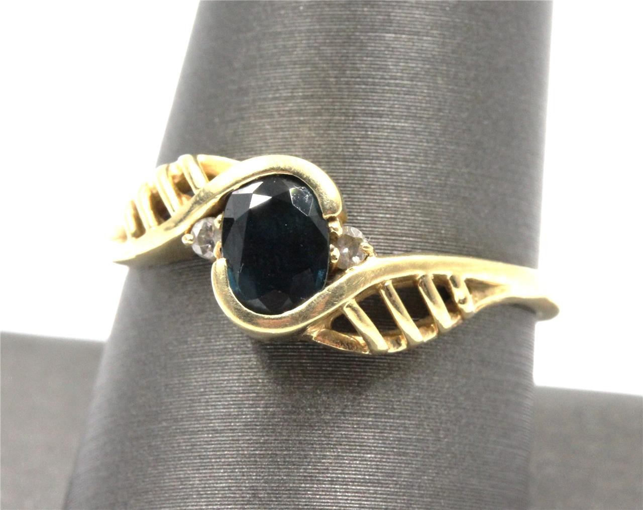 GORGEOUS DESIGN 14K SOLID GOLD OVAL SAPPHIRE & 2 … - image 3