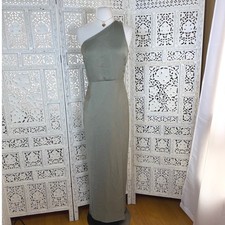 BHLDN Anthropologie Sage Green Satin One Shoulder Formal Long Dress Sz 6 Event