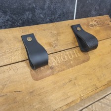 Genuine Leather Drawer Pulls Black/Black Textured