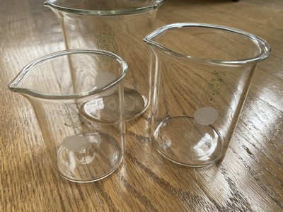 Lot of Vintage MCM Clear Glass Pyrex Low Form Beakers 100ml 150ML  250ML